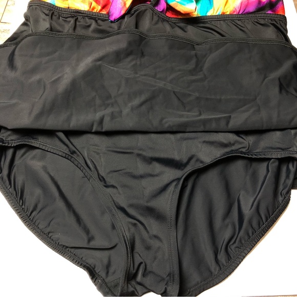 Studio Works One Piece Swimsuit Skirted Black Yellow Red Purple Approx Size 16 - Picture 6 of 8